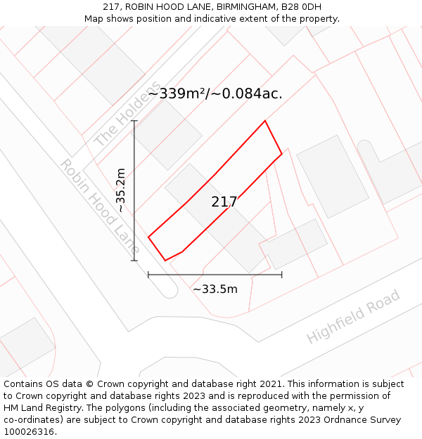 217, ROBIN HOOD LANE, BIRMINGHAM, B28 0DH: Plot and title map