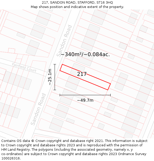 217, SANDON ROAD, STAFFORD, ST16 3HQ: Plot and title map