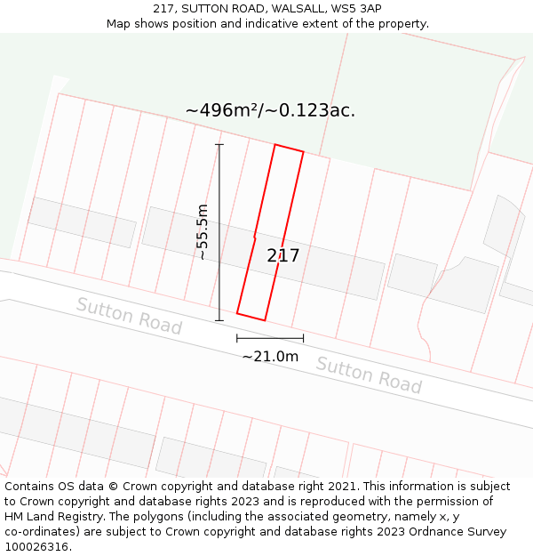 217, SUTTON ROAD, WALSALL, WS5 3AP: Plot and title map