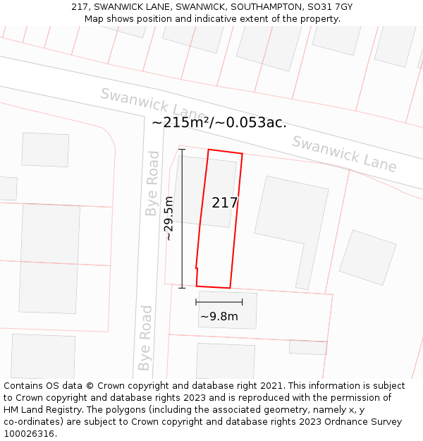 217, SWANWICK LANE, SWANWICK, SOUTHAMPTON, SO31 7GY: Plot and title map