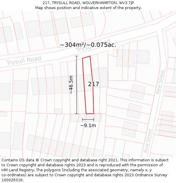 217, TRYSULL ROAD, WOLVERHAMPTON, WV3 7JP: Plot and title map