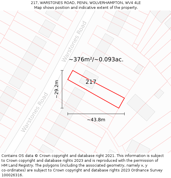 217, WARSTONES ROAD, PENN, WOLVERHAMPTON, WV4 4LE: Plot and title map