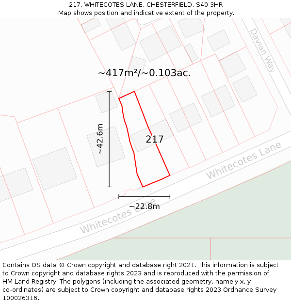 217, WHITECOTES LANE, CHESTERFIELD, S40 3HR: Plot and title map