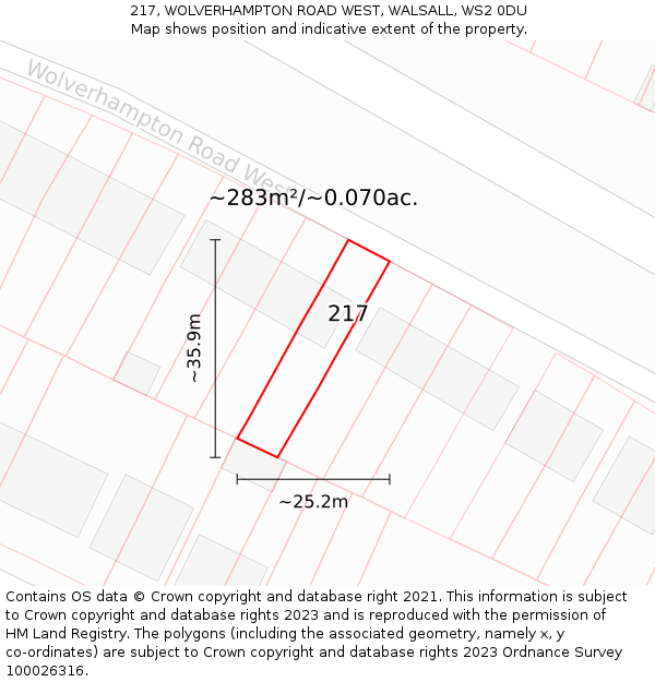 217, WOLVERHAMPTON ROAD WEST, WALSALL, WS2 0DU: Plot and title map