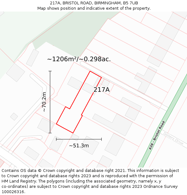217A, BRISTOL ROAD, BIRMINGHAM, B5 7UB: Plot and title map