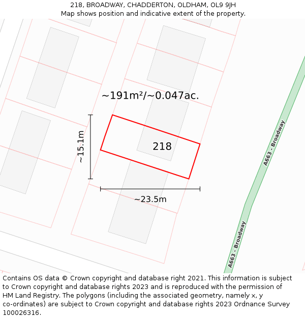 218, BROADWAY, CHADDERTON, OLDHAM, OL9 9JH: Plot and title map