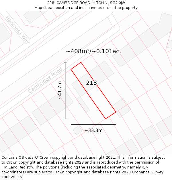218, CAMBRIDGE ROAD, HITCHIN, SG4 0JW: Plot and title map