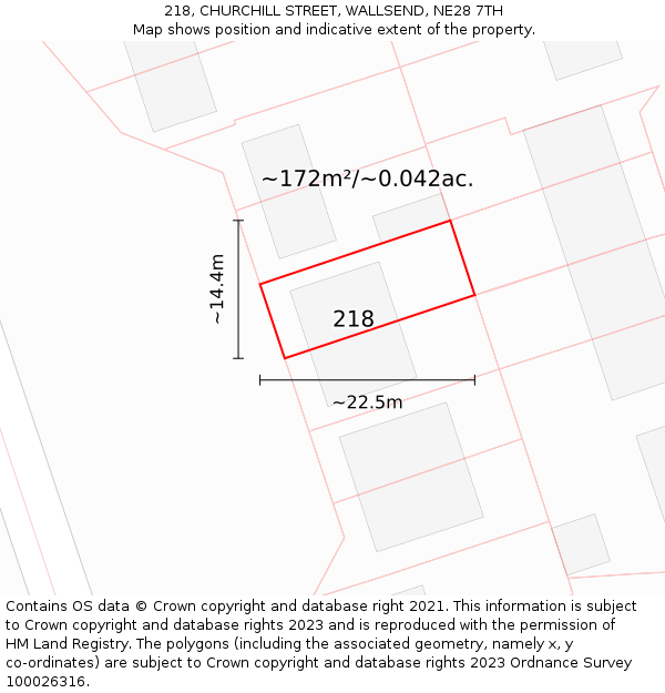 218, CHURCHILL STREET, WALLSEND, NE28 7TH: Plot and title map