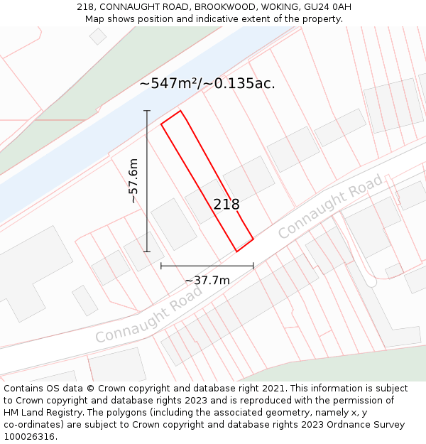 218, CONNAUGHT ROAD, BROOKWOOD, WOKING, GU24 0AH: Plot and title map