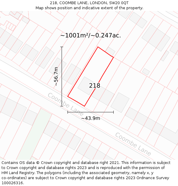 218, COOMBE LANE, LONDON, SW20 0QT: Plot and title map