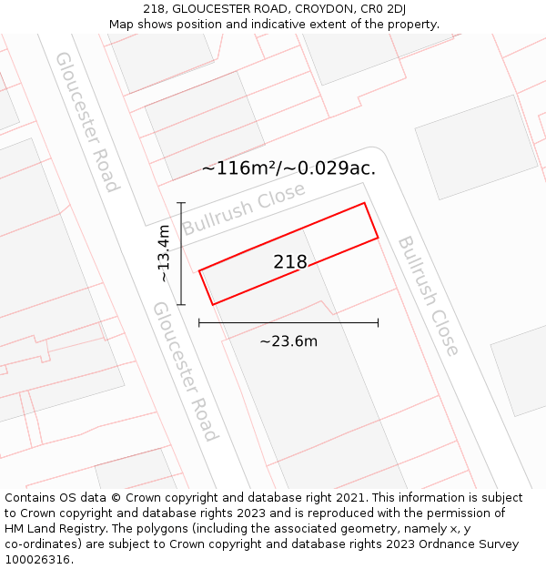 218, GLOUCESTER ROAD, CROYDON, CR0 2DJ: Plot and title map