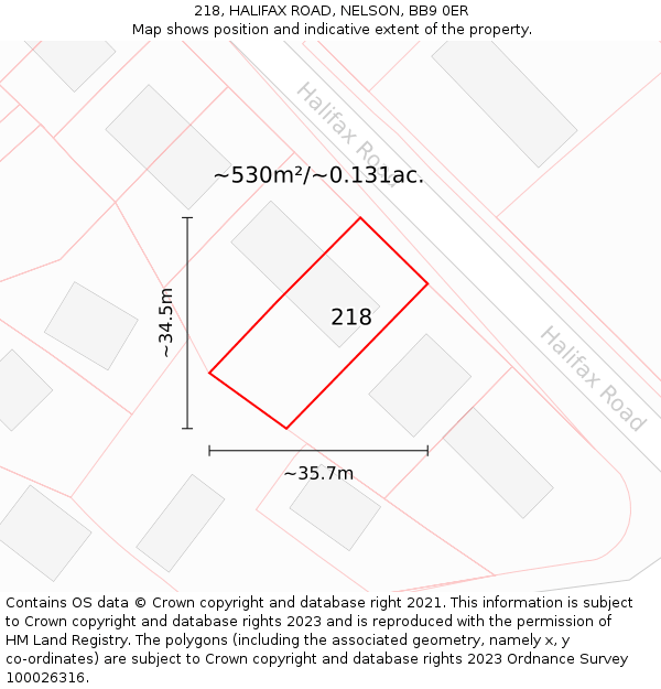 218, HALIFAX ROAD, NELSON, BB9 0ER: Plot and title map