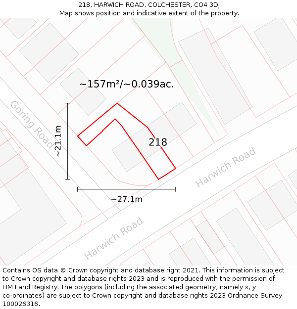 218, HARWICH ROAD, COLCHESTER, CO4 3DJ: Plot and title map