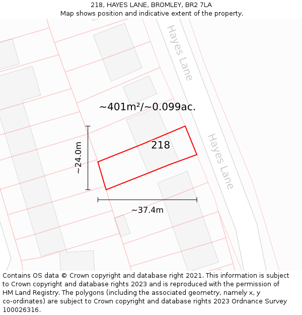 218, HAYES LANE, BROMLEY, BR2 7LA: Plot and title map