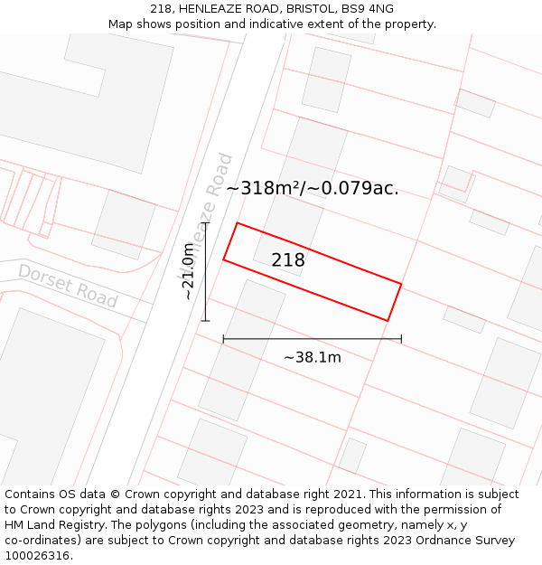 218, HENLEAZE ROAD, BRISTOL, BS9 4NG: Plot and title map