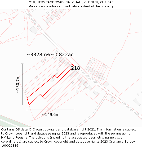 218, HERMITAGE ROAD, SAUGHALL, CHESTER, CH1 6AE: Plot and title map
