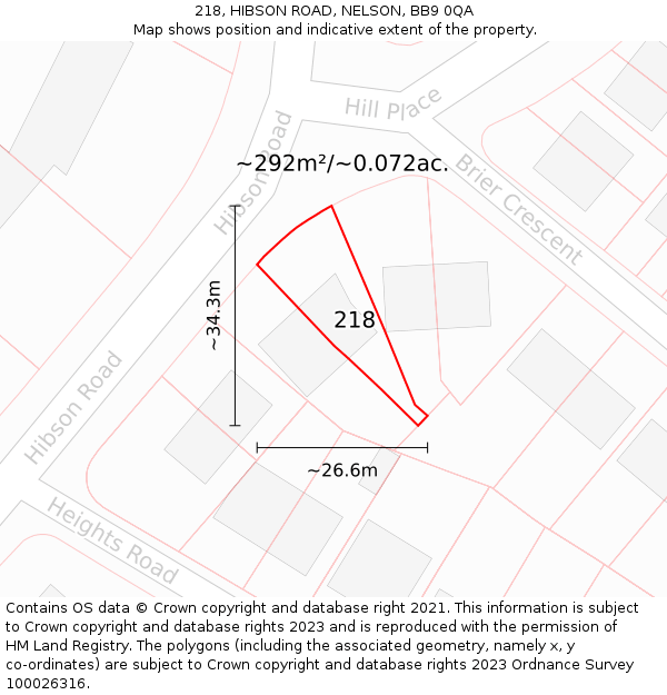 218, HIBSON ROAD, NELSON, BB9 0QA: Plot and title map