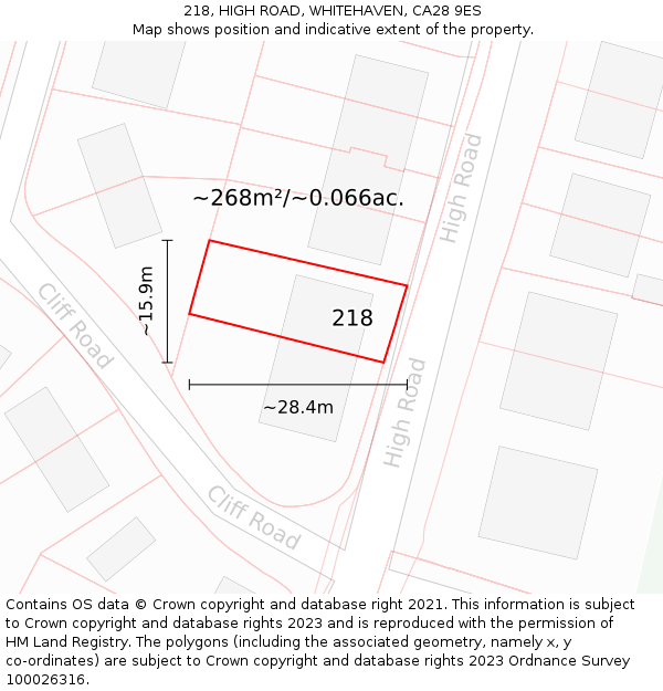218, HIGH ROAD, WHITEHAVEN, CA28 9ES: Plot and title map