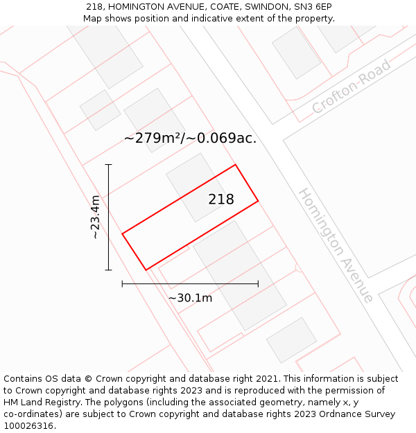 218, HOMINGTON AVENUE, COATE, SWINDON, SN3 6EP: Plot and title map