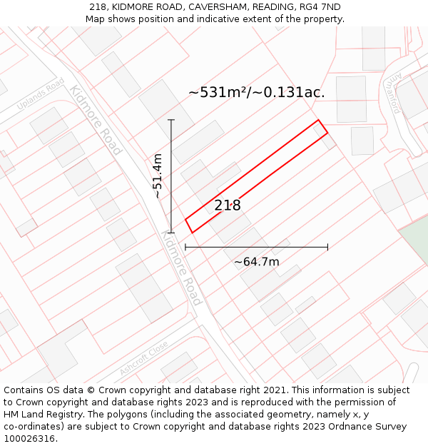 218, KIDMORE ROAD, CAVERSHAM, READING, RG4 7ND: Plot and title map