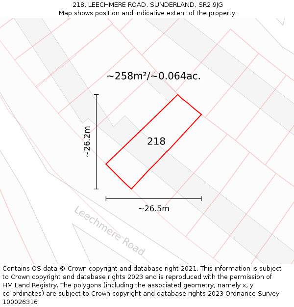 218, LEECHMERE ROAD, SUNDERLAND, SR2 9JG: Plot and title map