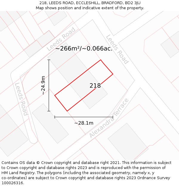 218, LEEDS ROAD, ECCLESHILL, BRADFORD, BD2 3JU: Plot and title map