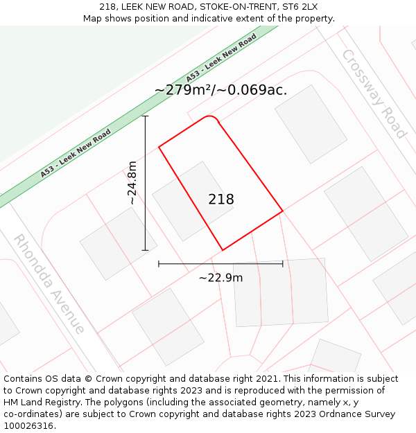 218, LEEK NEW ROAD, STOKE-ON-TRENT, ST6 2LX: Plot and title map