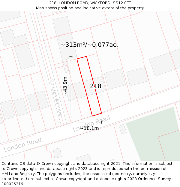 218, LONDON ROAD, WICKFORD, SS12 0ET: Plot and title map