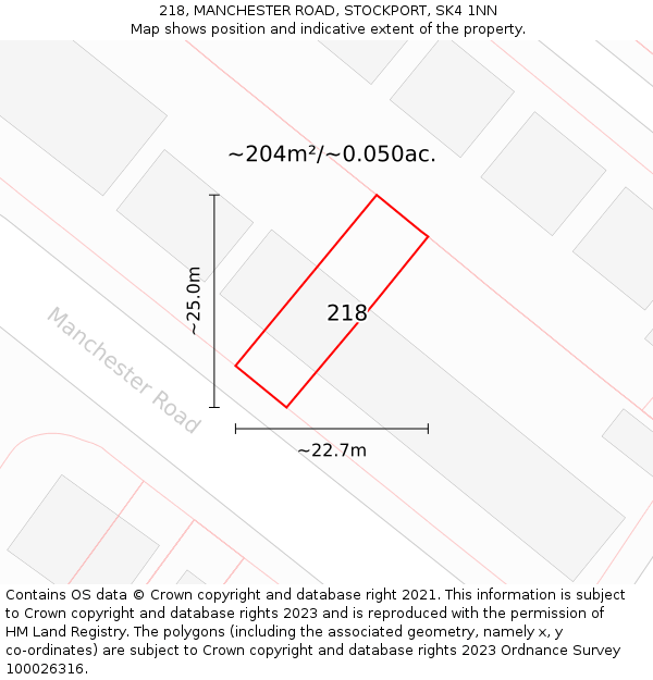 218, MANCHESTER ROAD, STOCKPORT, SK4 1NN: Plot and title map