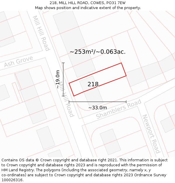 218, MILL HILL ROAD, COWES, PO31 7EW: Plot and title map