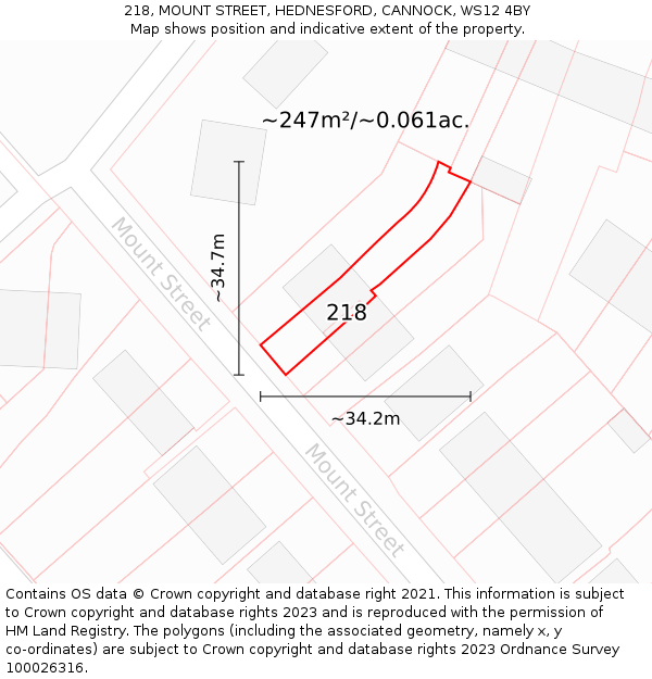 218, MOUNT STREET, HEDNESFORD, CANNOCK, WS12 4BY: Plot and title map