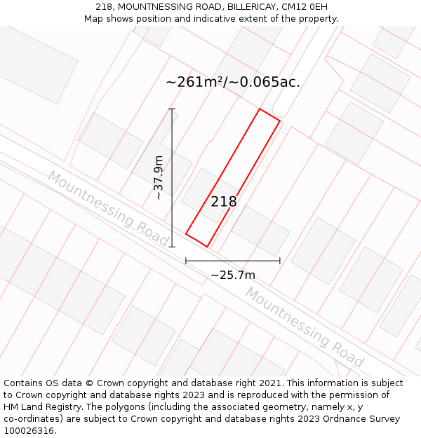 218, MOUNTNESSING ROAD, BILLERICAY, CM12 0EH: Plot and title map