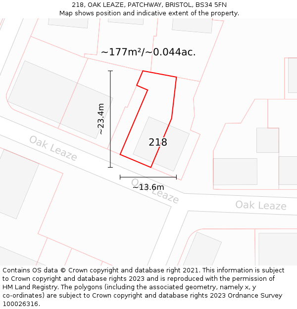 218, OAK LEAZE, PATCHWAY, BRISTOL, BS34 5FN: Plot and title map