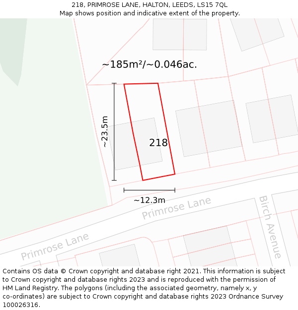 218, PRIMROSE LANE, HALTON, LEEDS, LS15 7QL: Plot and title map