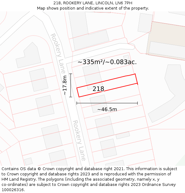 218, ROOKERY LANE, LINCOLN, LN6 7PH: Plot and title map