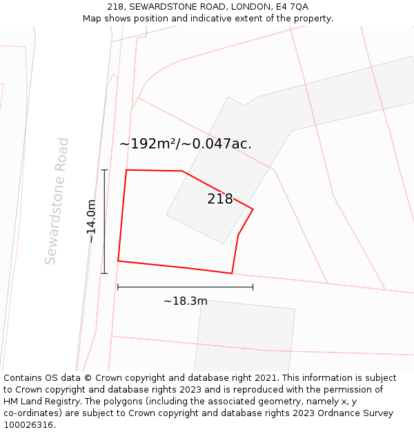 218, SEWARDSTONE ROAD, LONDON, E4 7QA: Plot and title map