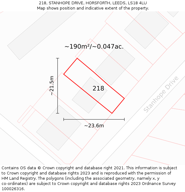 218, STANHOPE DRIVE, HORSFORTH, LEEDS, LS18 4LU: Plot and title map