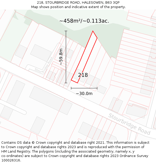 218, STOURBRIDGE ROAD, HALESOWEN, B63 3QP: Plot and title map