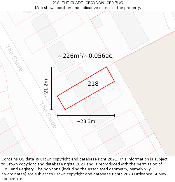 218, THE GLADE, CROYDON, CR0 7UG: Plot and title map
