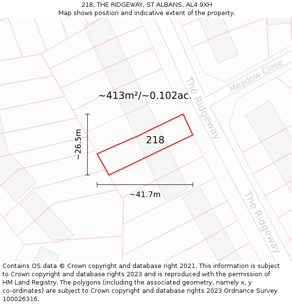 218, THE RIDGEWAY, ST ALBANS, AL4 9XH: Plot and title map