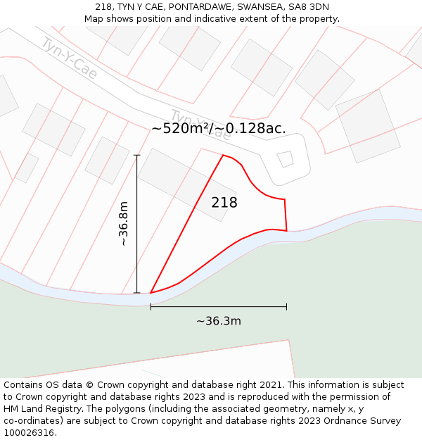 218, TYN Y CAE, PONTARDAWE, SWANSEA, SA8 3DN: Plot and title map