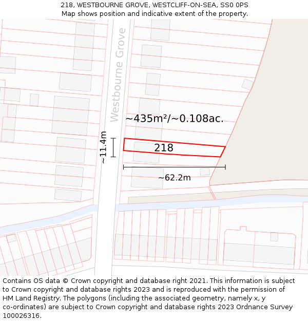 218, WESTBOURNE GROVE, WESTCLIFF-ON-SEA, SS0 0PS: Plot and title map