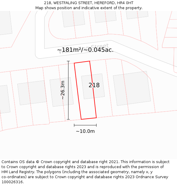 218, WESTFALING STREET, HEREFORD, HR4 0HT: Plot and title map