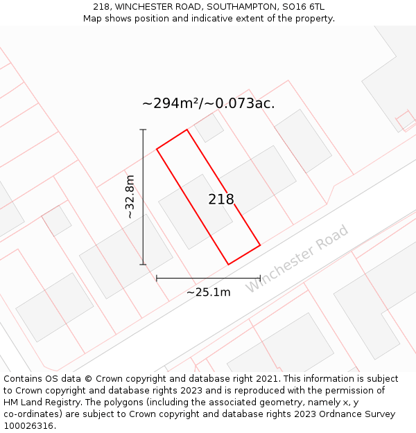218, WINCHESTER ROAD, SOUTHAMPTON, SO16 6TL: Plot and title map