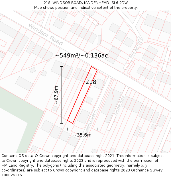 218, WINDSOR ROAD, MAIDENHEAD, SL6 2DW: Plot and title map