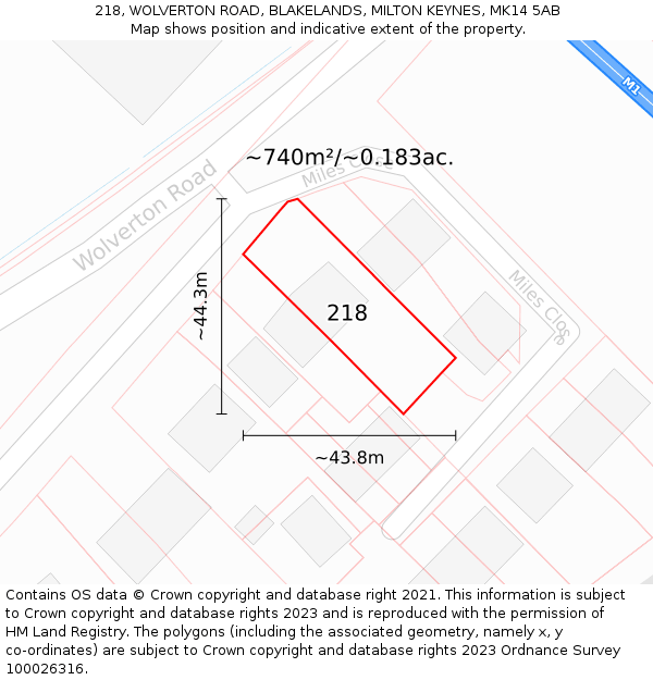 218, WOLVERTON ROAD, BLAKELANDS, MILTON KEYNES, MK14 5AB: Plot and title map