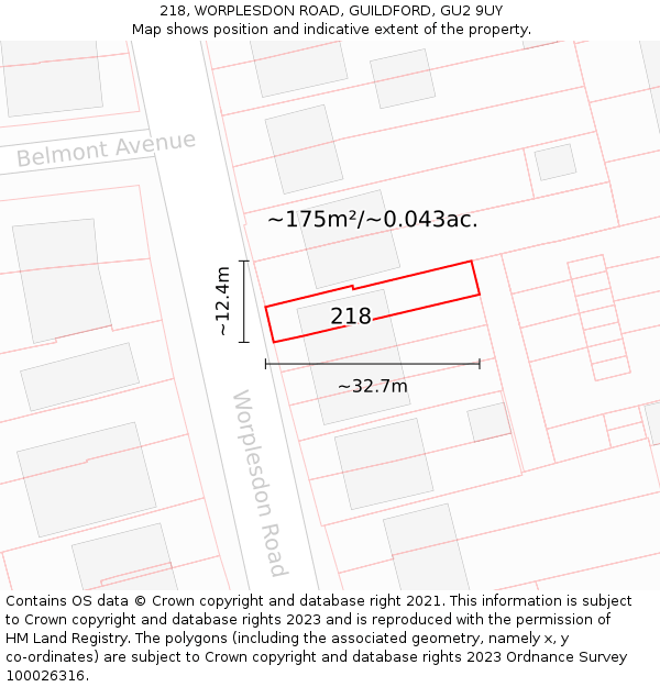 218, WORPLESDON ROAD, GUILDFORD, GU2 9UY: Plot and title map