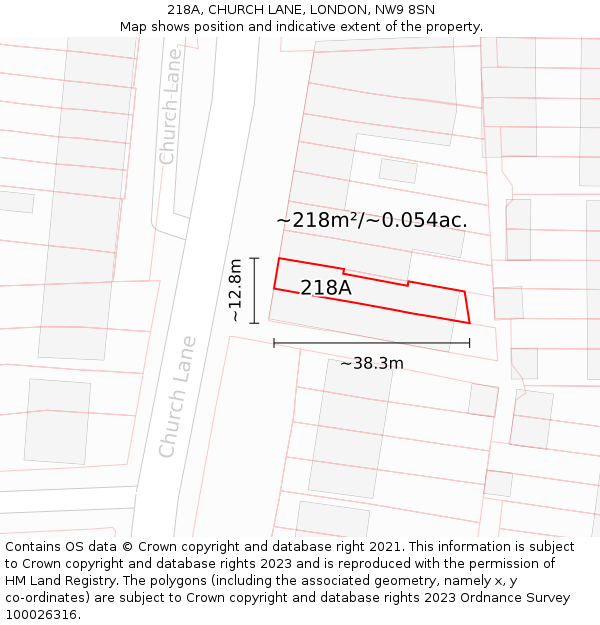 218A, CHURCH LANE, LONDON, NW9 8SN: Plot and title map