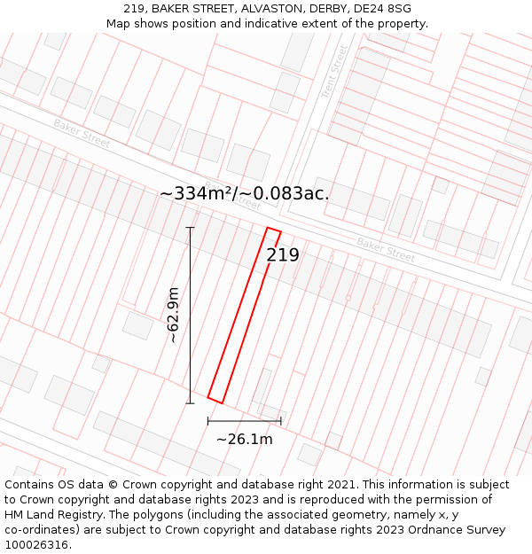 219, BAKER STREET, ALVASTON, DERBY, DE24 8SG: Plot and title map