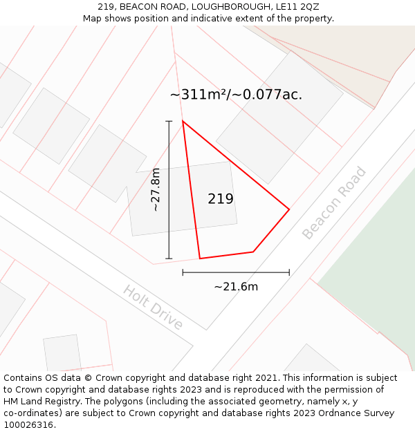219, BEACON ROAD, LOUGHBOROUGH, LE11 2QZ: Plot and title map